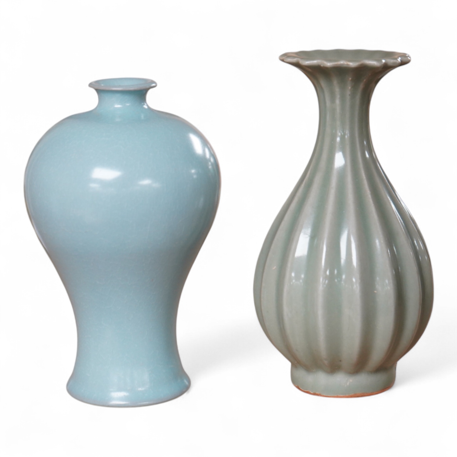 Two Chinese vases comprising a Meiping example and a celadon glazed example, largest 18cm high